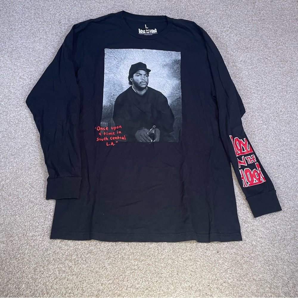 Boyz In The Hood All Over Print Black Long Sleeve Graphic TShirt Size Large